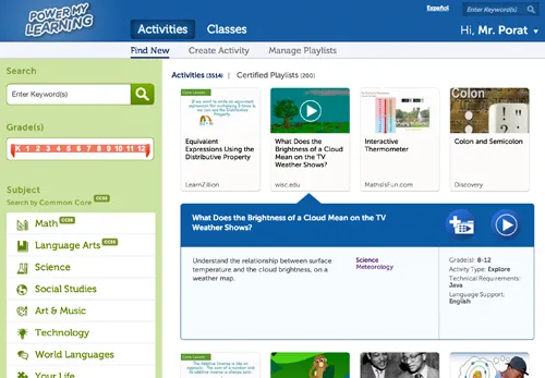 The activities search with an activity detail panel expanded.