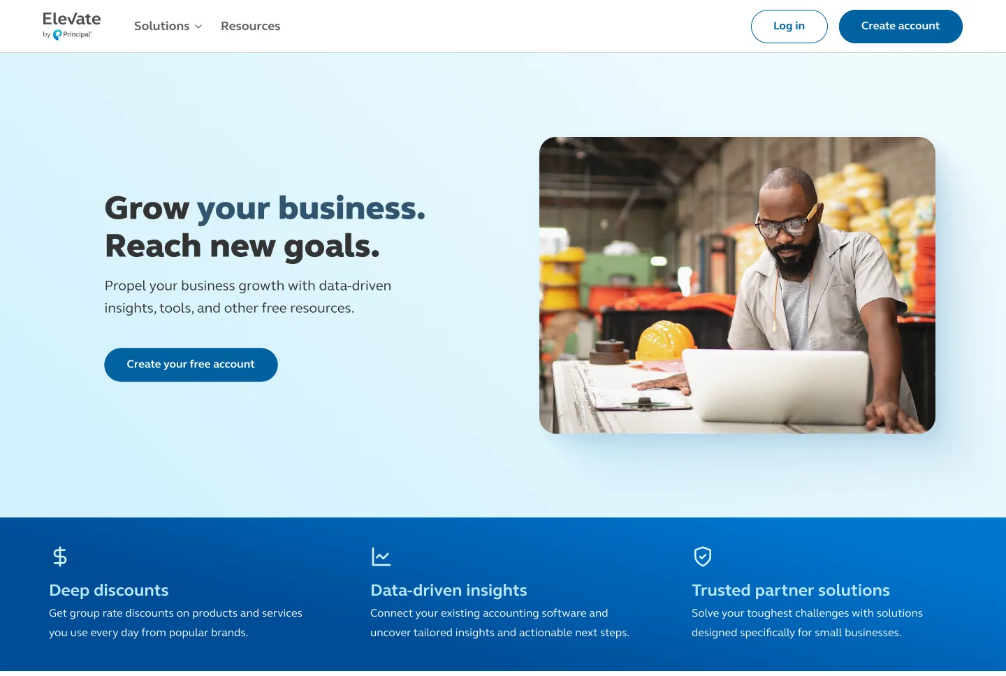 Elevate by Principal homepage: Grow your business, Reach new goals.